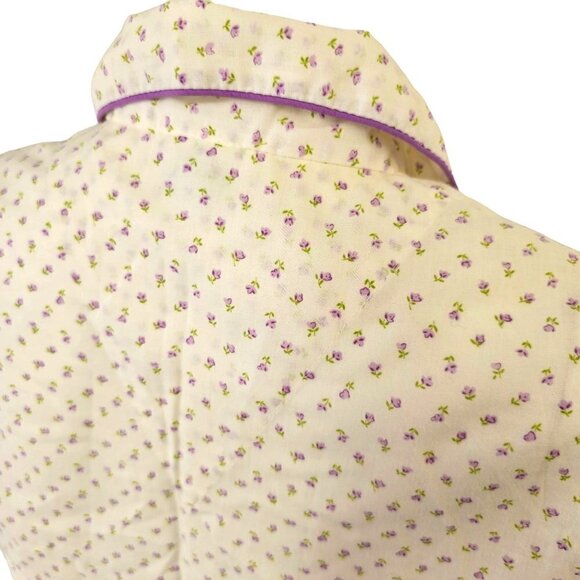 60s Damea Sleep Shirt White Purple Ditsy Floral Short Sleeve Button Up Womens 34 - Picture 5 of 10